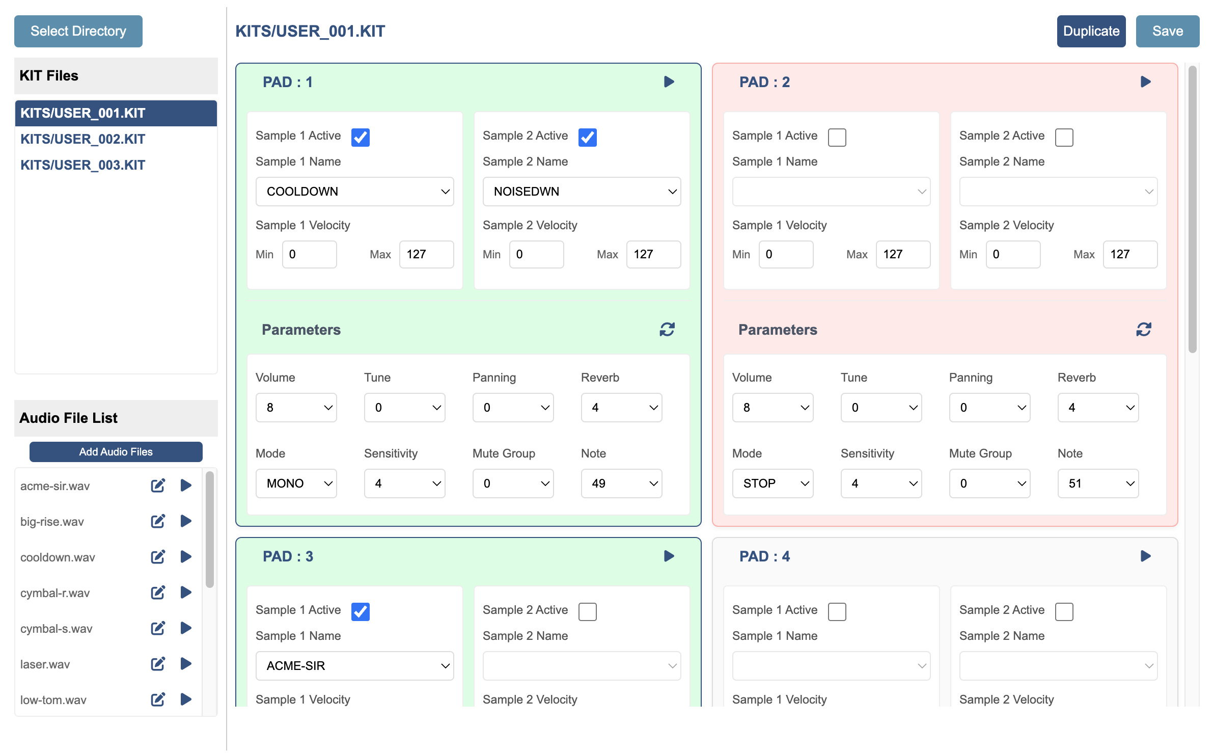 SamplePad4 Kit Editor Screenshot